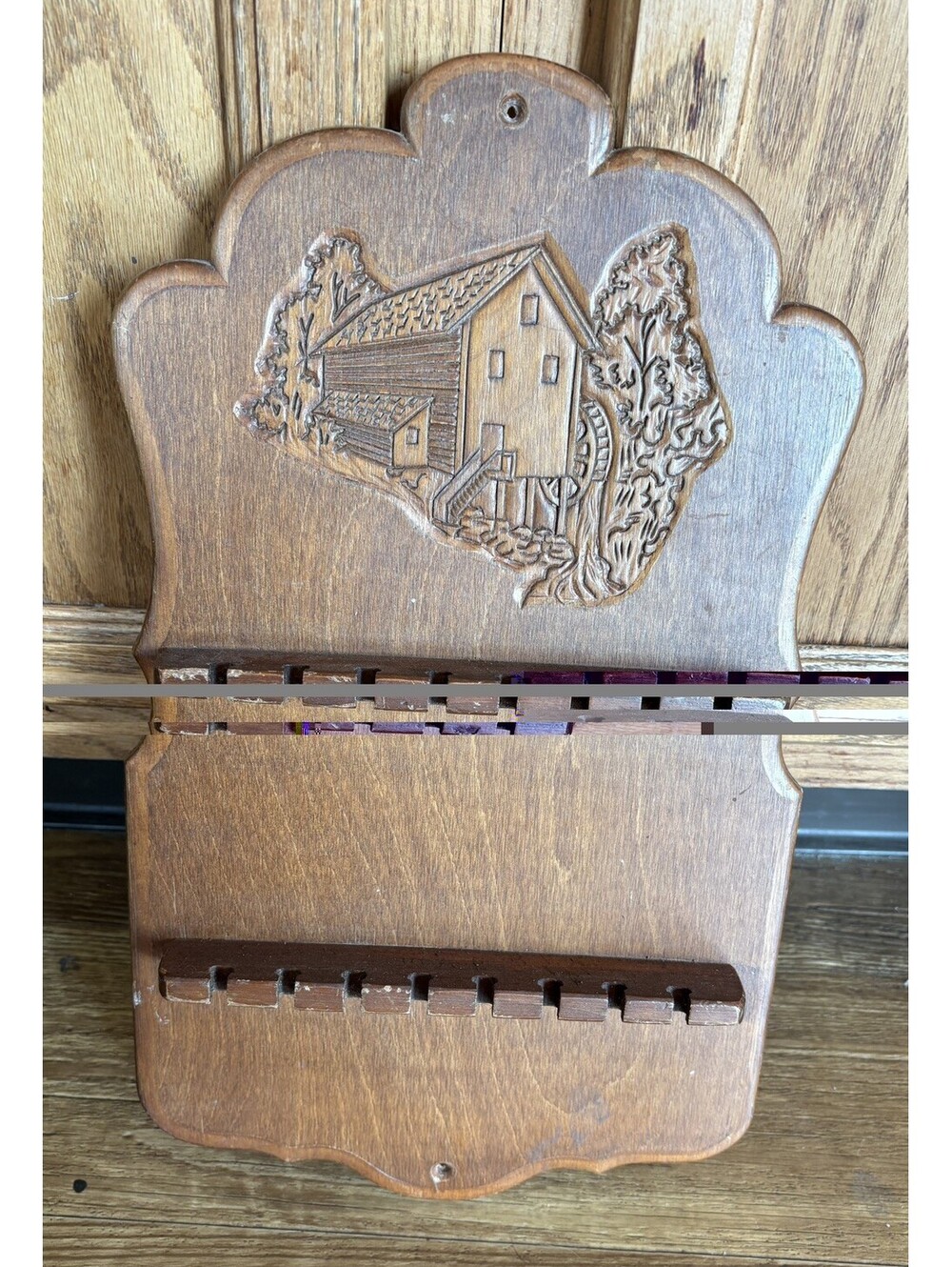 Vintage MCM Wood Rack Display Holder For 16 Souvenir Tea Spoon Collection Mill